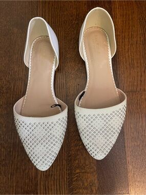 Isaac Mizrahi White Studded Pointed-Toe D'Orsay Flats